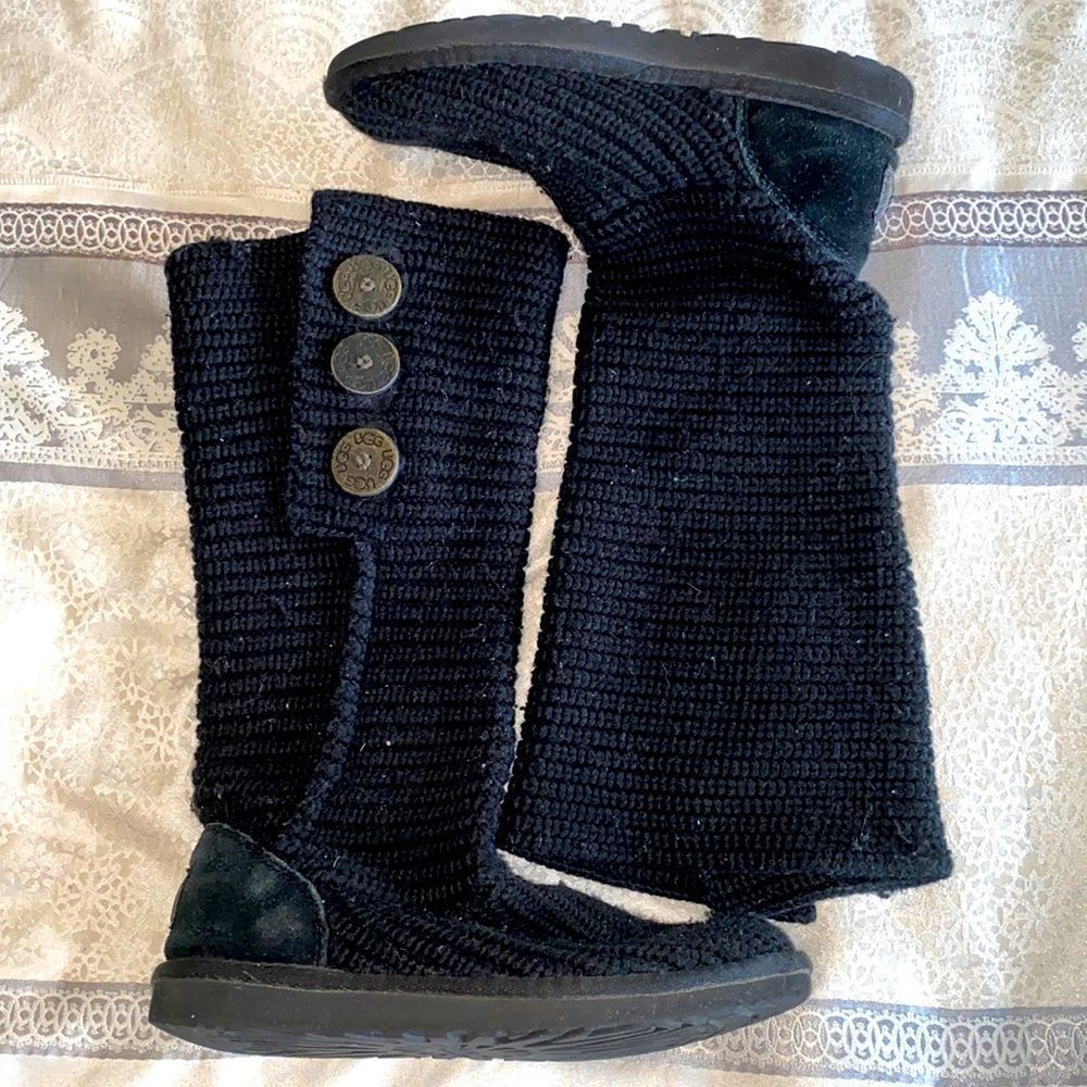 UGG Classic Cardy Black Knitted Knee High Sweater Boots 5819 Women's Size 6
